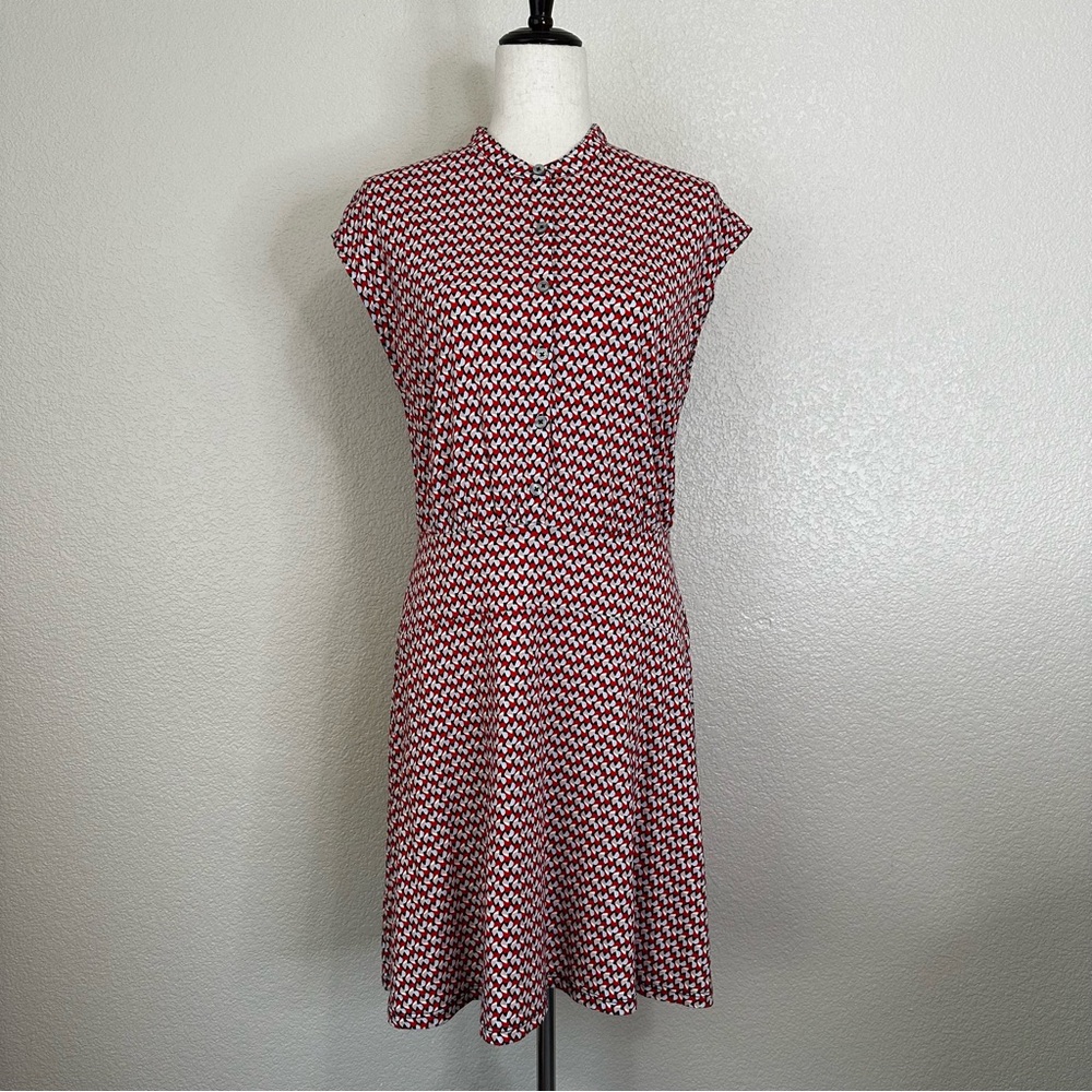 Boden Red and White Patterned Midi Dress